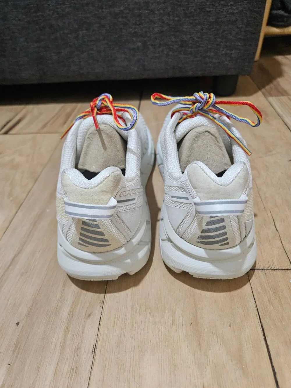 Hoka x Outdoor Voices Clifton Sneaker in White / Rainbow Laces (8)